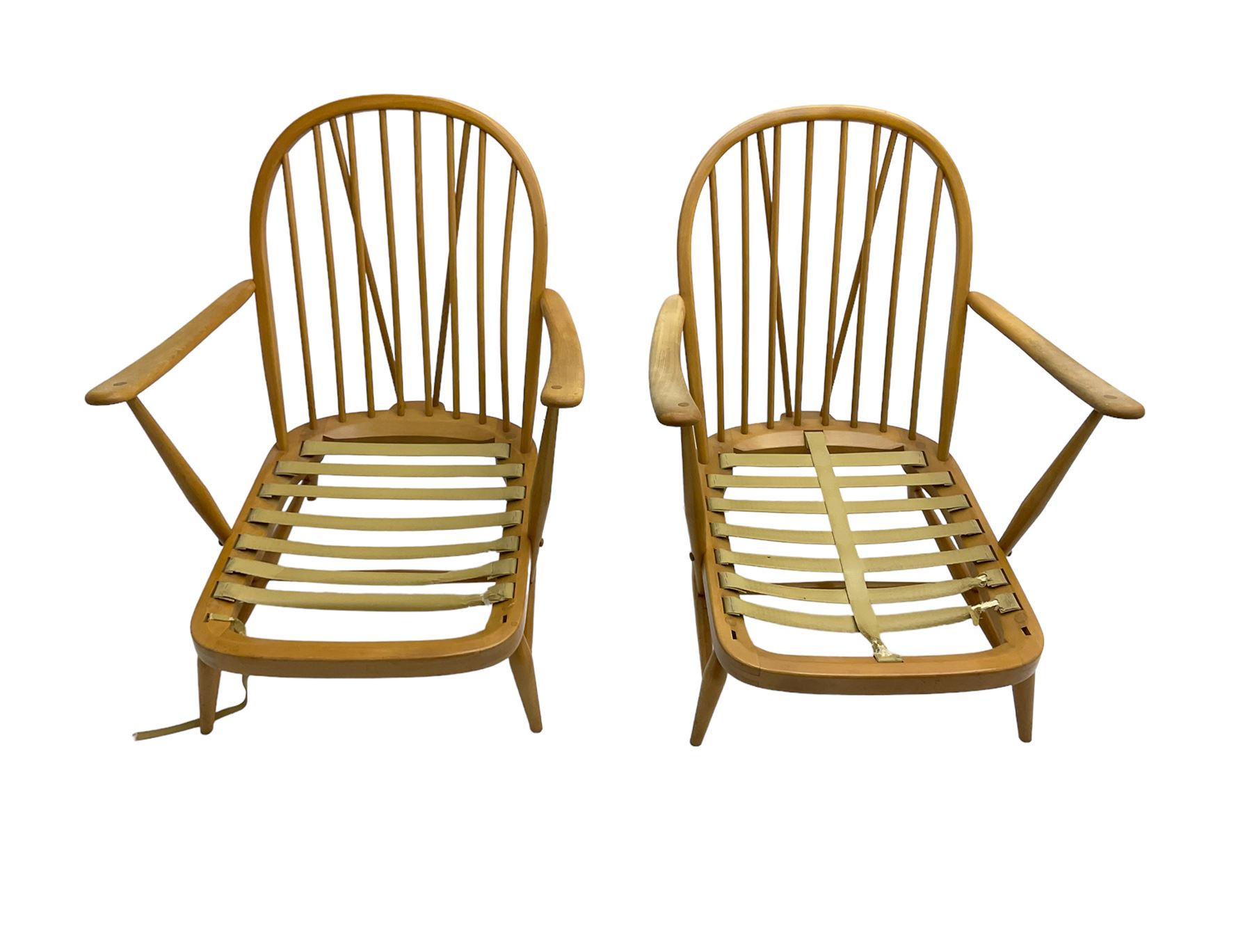 Ercol - 'Windsor' three seat settee (W175cm, H77cm); and pair ercol 'Windsor' easy armchairs (W70cm, H77cm), (no cushions, frames only)