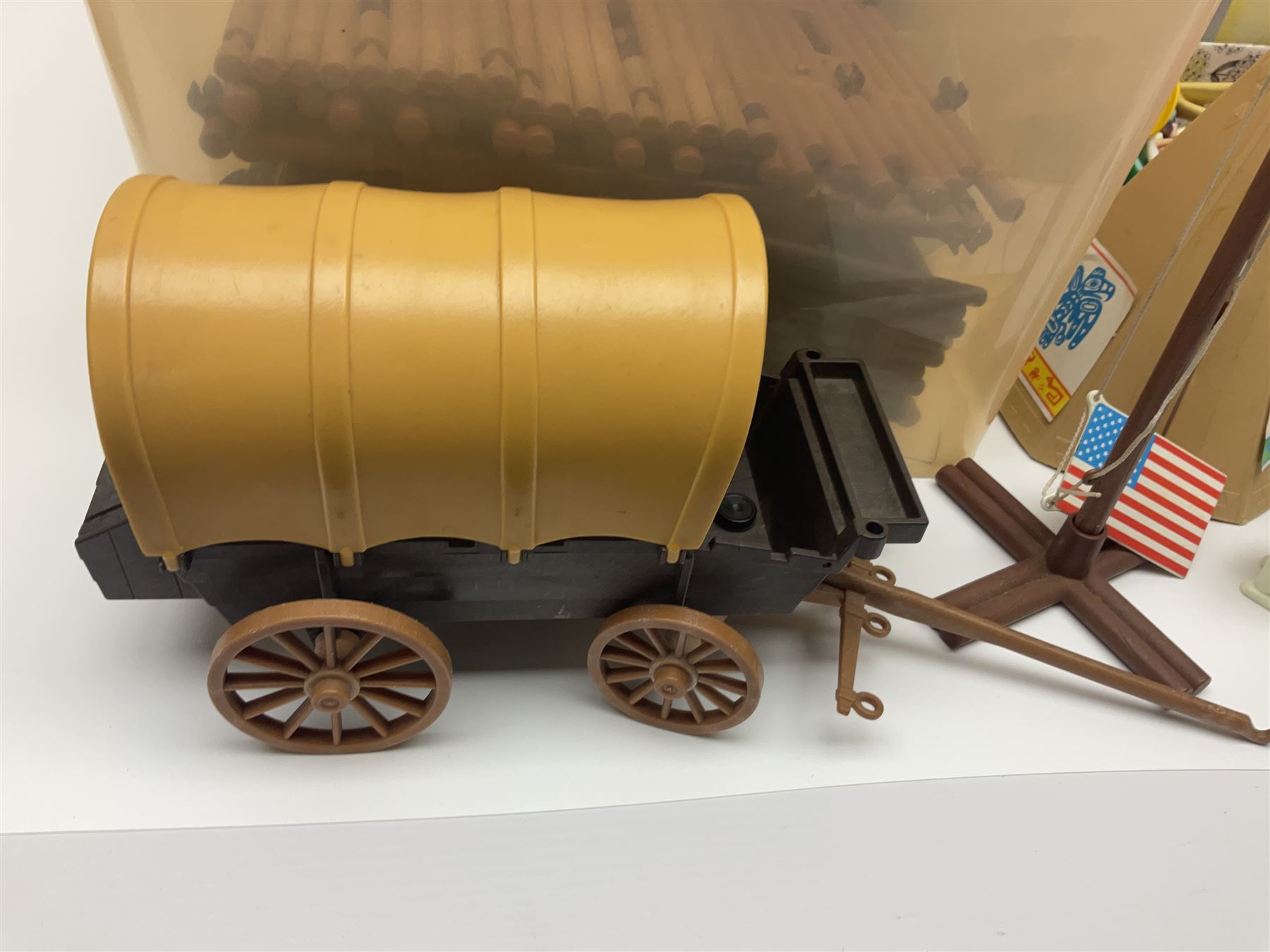 Collection of Playmobile Cowboys and Indians plastic figures, teepees, covered wagon etc