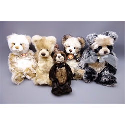  Five Charlie Bears designed by Isabelle Lee - 'Taylor', 'Tracy', 'Jodie', 'Paige' and unnamed  