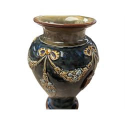 Doulton Lambeth stoneware vase, together with a small Royal Doulton Flambe vase