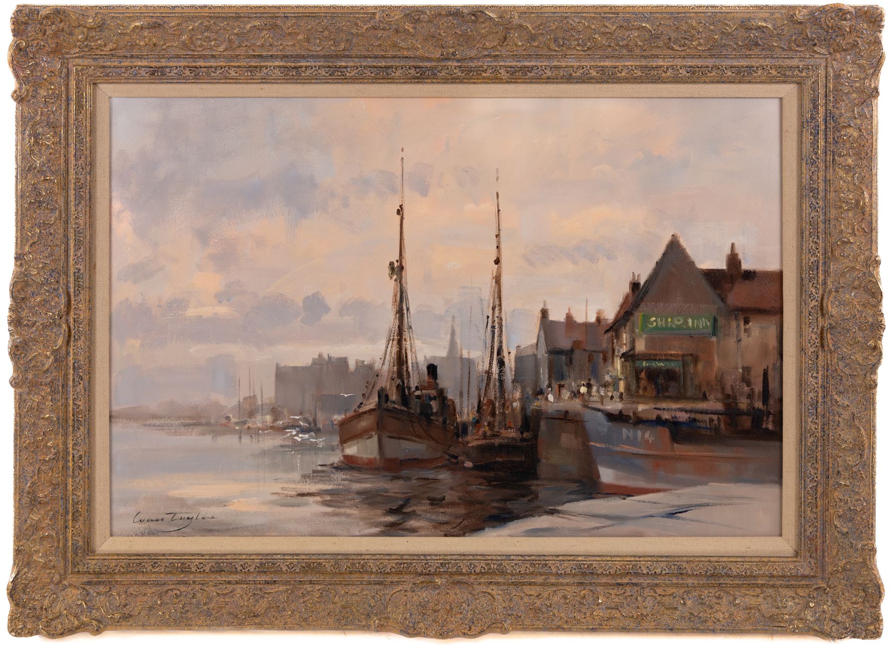 Ivan Taylor (British 1946-): 'Fishing Boats - Whitby', oil on board signed, titled verso 39cm x 59cm 