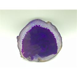 Pair of purple agate slices, polished with rough edges, raised upon gilt metal stands
