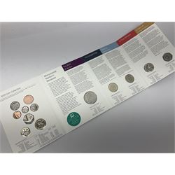 The Royal Mint United Kingdom 2017, 2018 and 2019 brilliant uncirculated annual coin sets, in card folders 