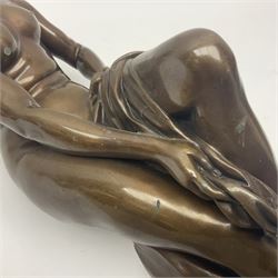 After Christopher Gabriel Allegrain (1710-1795),  Venus au bain, bronze, upon square plinth, Impressed F Barbedienne Fondeur, the base impressed C G Allegrain Fecit 1767, and bearing Barbedienne foundry seal, overall H51cm