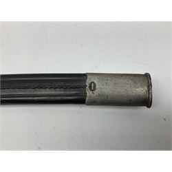 Turkish Model 1874 sword bayonet with 57.5cm curving steel fullered blade and chequered black grip, in steel mounted leather scabbard L75.5cm overall