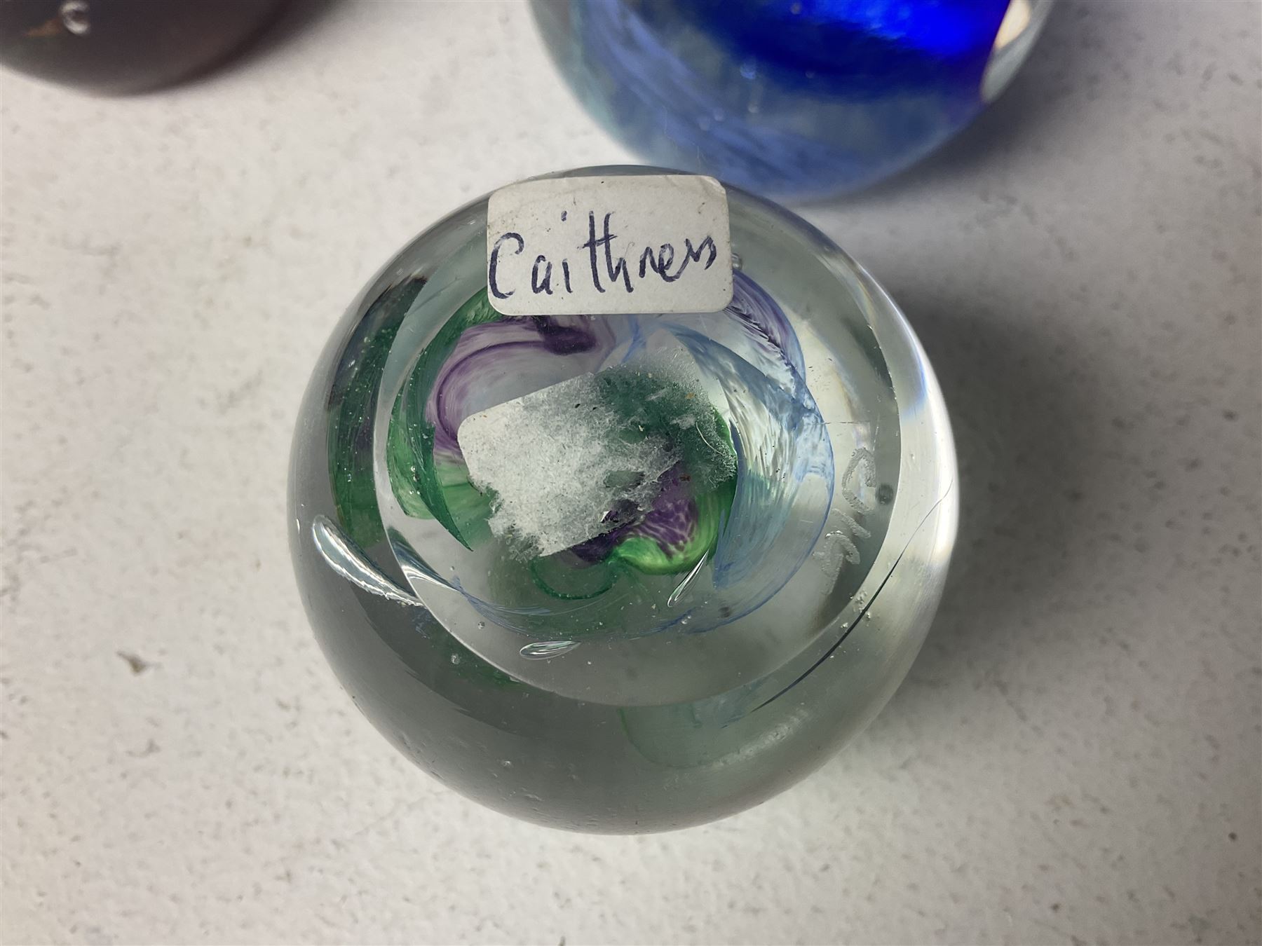 Twelve Caithness glass paperweights, to include Pastel, Mooncrystal and Fiesta, together with Baccarat 'The Princess Anne' paperweight and two Mdina examples (15)