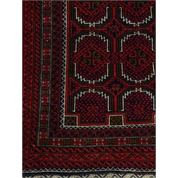  Old Baluchi black and red ground rug, repeating border, 217cm x 116cm  