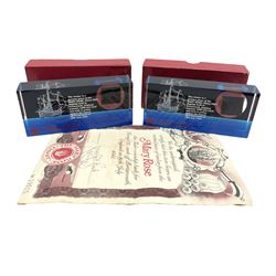 Pair of oblong paperweights each as an encased piece of timber from the Tudor Warship 'Mary Rose' L13.5cm; boxed with certificates Nos. M19515/M19516; one in delivery box (2)