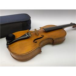 1920s continental large viola with 42cm two-piece maple back and ribs and wide grain sprucewood top with guarnerie sound holes, bears label 'Werner Alajos Budapest', overall length 69cm; in modern carrying case