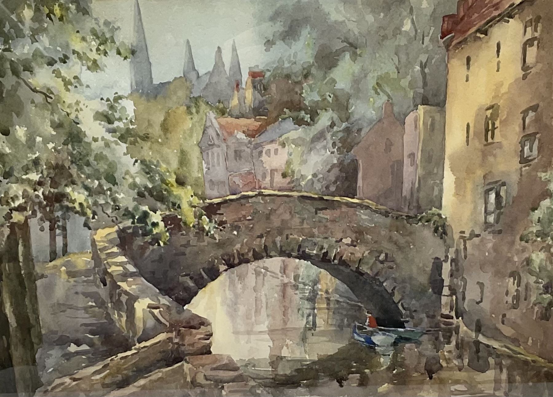 English School (20th century): Rowing Boat and Bridge, watercolour unsigned 24cm x 33cm