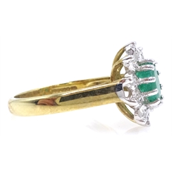 9ct gold oval emerald and diamond cluster ring hallmarked
