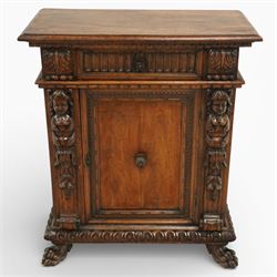 19th century Italian walnut Renaissance Revival side cabinet, the moulded rectangular top ...