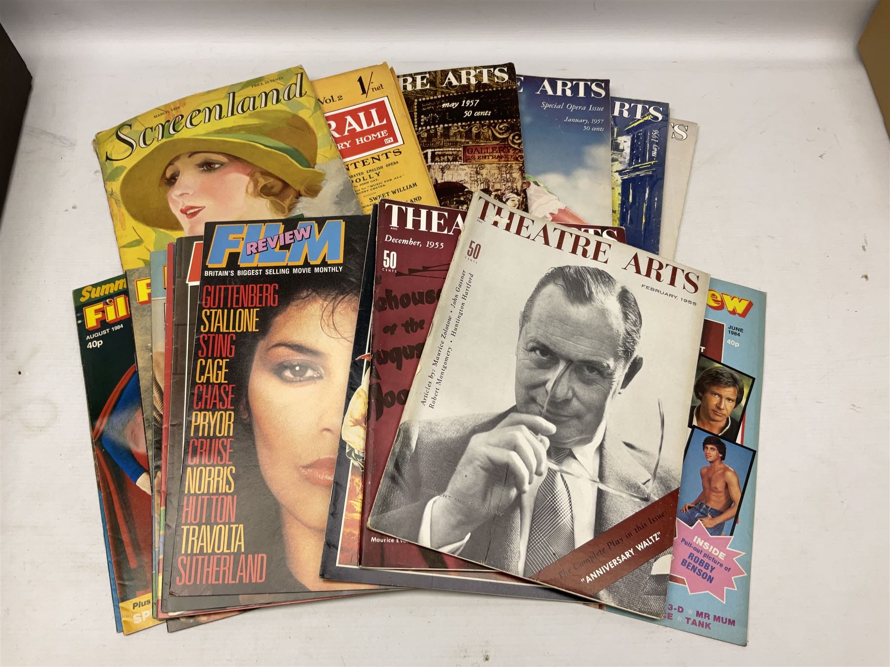 Miscellaneous ephemera including large quantity of theatre programmes c1936-2000s, some bearing signatures; 1930s/40s sheet music; film magazines including Screenland 1928, Theatre Arts 1950s, Film Review 1980s/90s etc