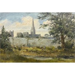Victor Coverley-Price (British 1901-1988): View Towards Chichester Cathedral, oil on board signed 20.5cm x 30.5cm (unframed)