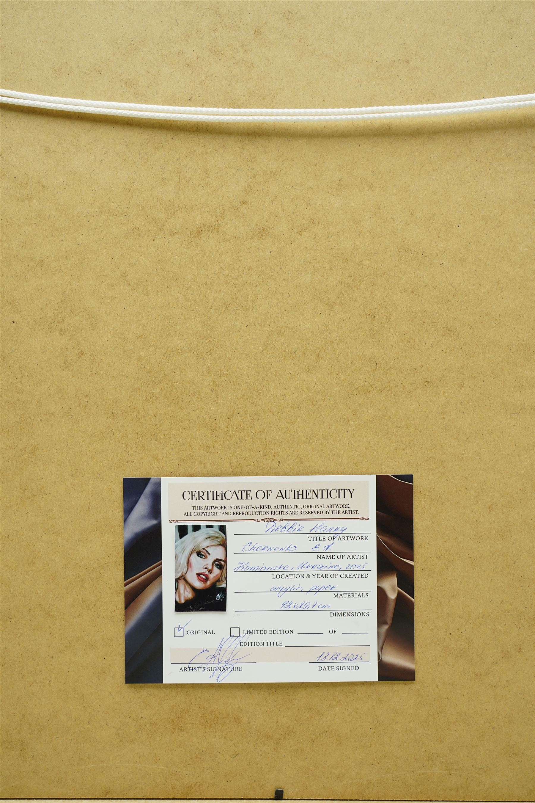 E A Chernenko (Ukrainian contemporary): Debbie Harry (Blondie) - Pop Art, acrylic on paper signed, certificate of authenticity verso 41cm x 29cm