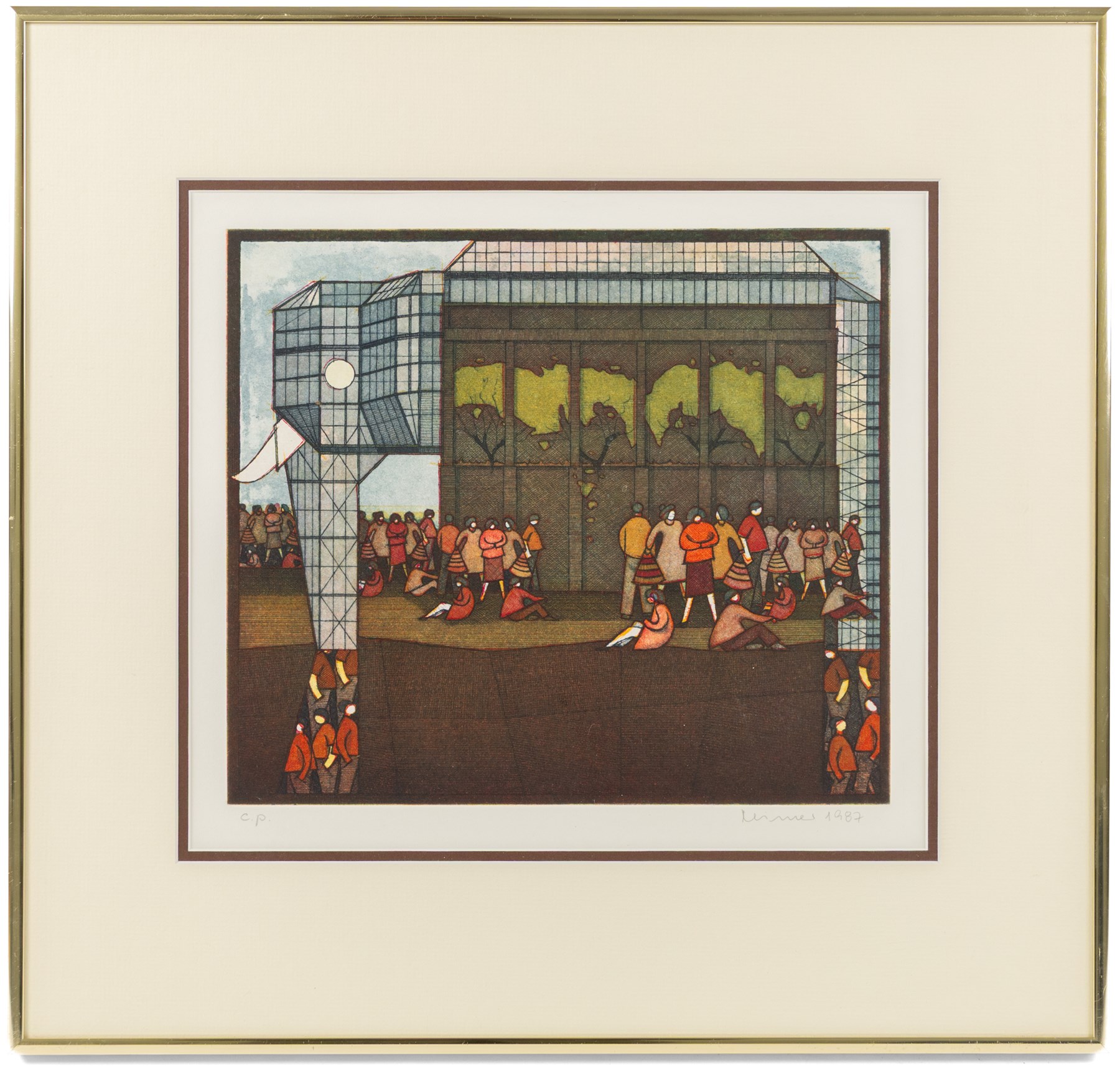 Hans-Joachim 'Jockel' Reisner (German 1938-2023): Architectural Elephant I, limited edition coloured etching signed and dated 1987 in pencil 24.5cm x 28cm
Notes: Reisner is best known for creating the Bradford City Fire Memorial in 1986. His style of printmaking is characterised by geometric lines and shapes, influenced by his degree in engineering.