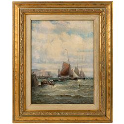 William Anslow Thornley (British fl.1858-1898): 'French Fishing Boats Homeward Bound', oil on canvas signed, titled on the stretcher verso 39cm x 29cm