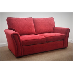  Two seat sofa bed, upholstered in red , W185cm  