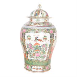 Chinese Canton famille rose vase and cover, of baluster form decorated with figural and floral scenes, within a gilt border, H50cm 
