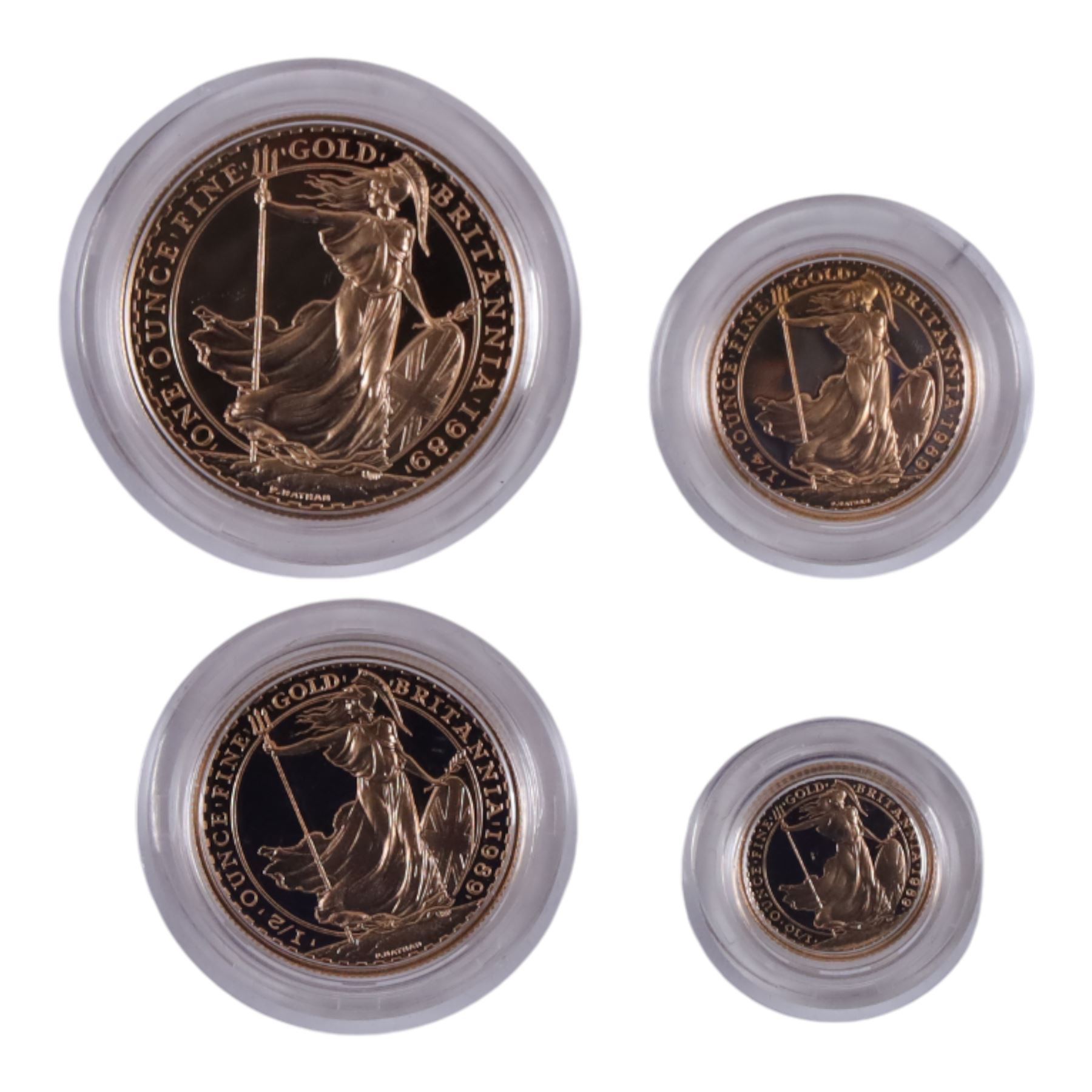 Queen Elizabeth II 1989 gold proof Britannia four coin set, one hundred pound to ten pound, cased with certificate