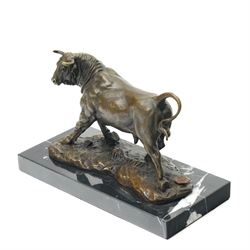 After Antoine Louis Barye - bronze figure of a charging Bull, H13cm