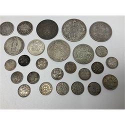 Coins including William IIII 1836 half crown, Queen Victoria 1889 double florin, King George V South Africa 1925 two and a half shillings etc