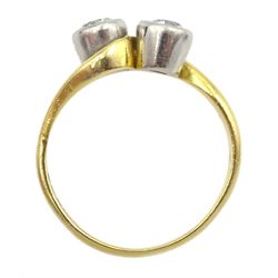 18ct gold two stone old cut diamond crossover ring, hallmarked, total diamond weight approx 0.65 carat