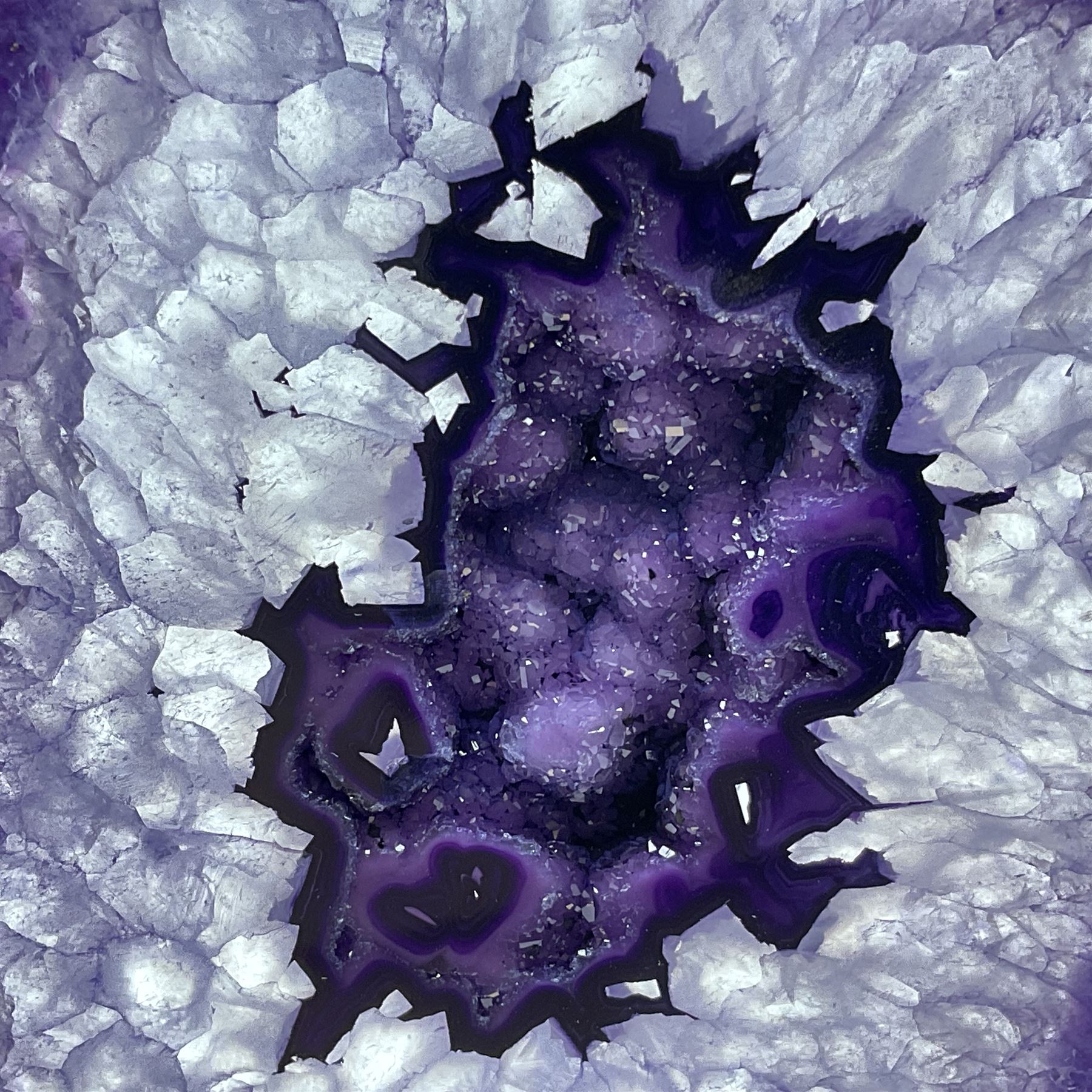 Pair of purple agate slices, polished with rough edges raised upon gilt metal stands