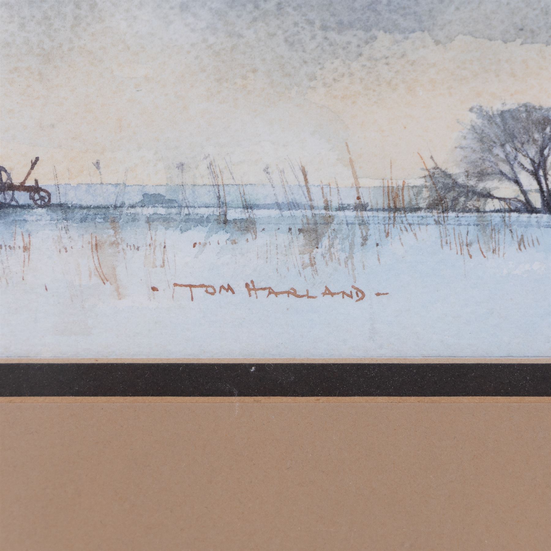 Tom Harland (Yorkshire 1945-2012): Winter in the Fields, watercolour signed 21cm x 33cm 