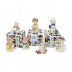 Royal Copenhagen, seven Snowmen figures from the Mini Collection includes 766,772, 769, 768, 771,770 and 767, all with boxes 
