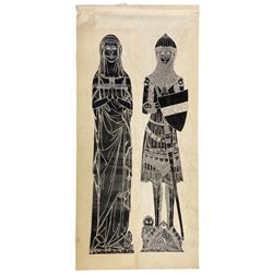 Collection large Brass Rubbings to include: 'Sir Robert de Bures (c.1331)', Knight 'Robert Ingylton' with Three Wives, 'Sir John d'Aubernoun II', 'Sir William Fitzralph (c.1323)', 'Sir John de Creke and Wife Alyne (c.1325)', 'Sir Thomas Swynborne and Father Sir Robert' and others max 280cm x 102cm (13) (unframed)