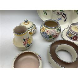 Poole pottery, including hors d'oeuvres dish decorated with fish and shrimps in pastel colours D30.5cm, vases, trinket boxes etc. 