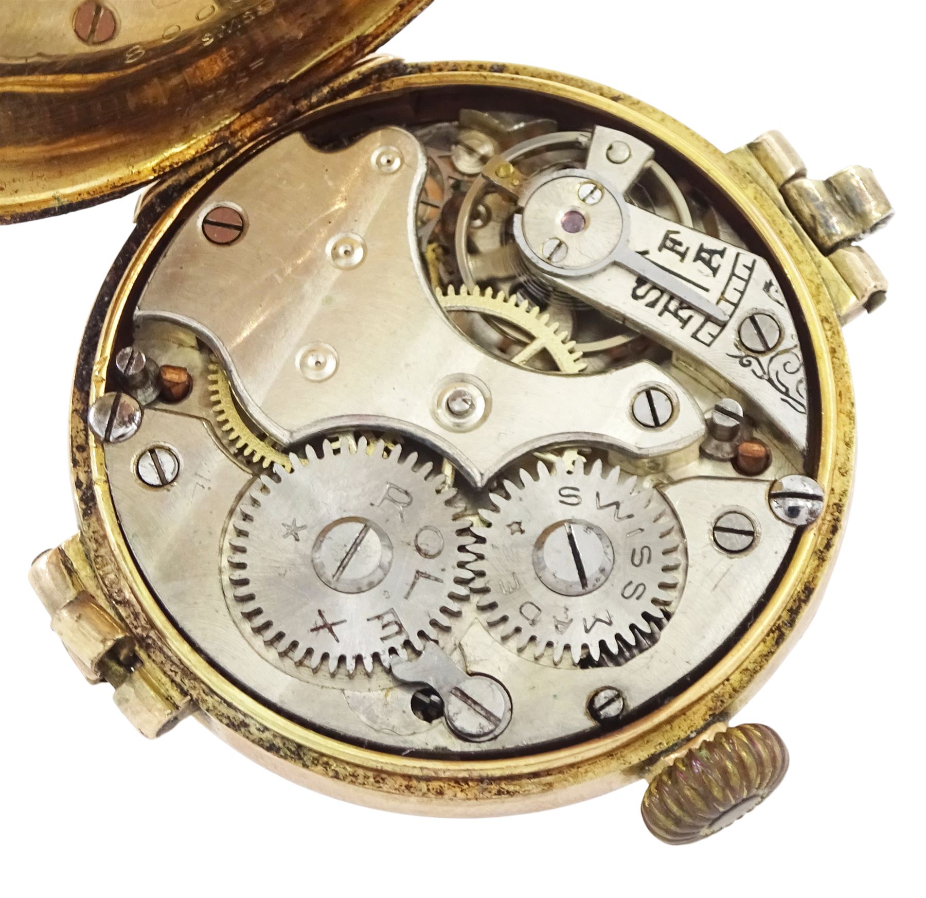 Rolex early 20th century 9ct rose gold manual wind wristwatch, white enamel dial with Arabic hour markers, London import mark 1916