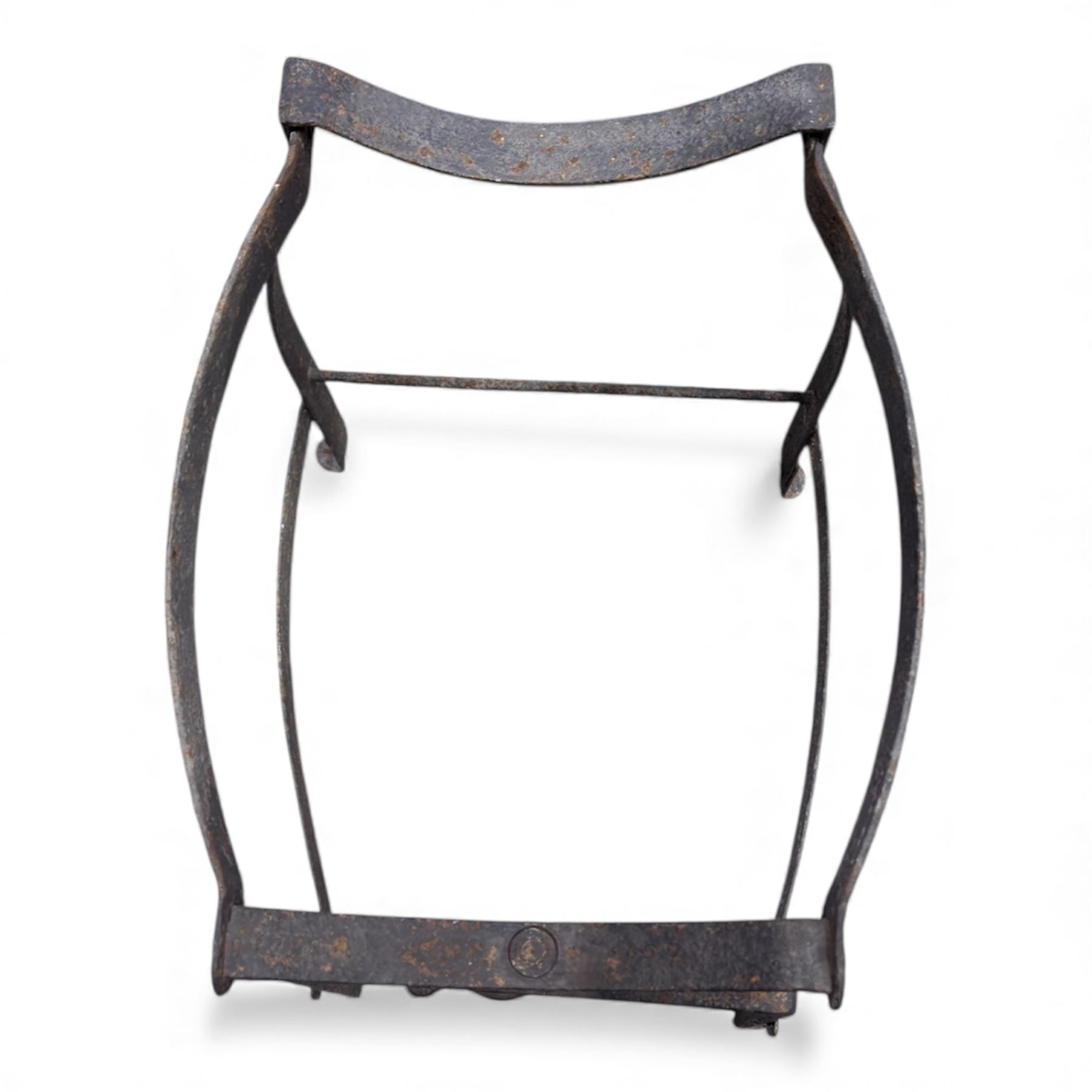 Cast stone female figure along with vintage iron pot-cradle / cauldron stand 