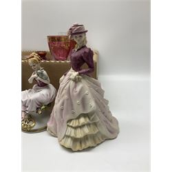 Murano glassware; Coalport and other figures; cut glassware including two decanter sets; drinking glasses; small collection of table bells; royalty commemorativeware etc