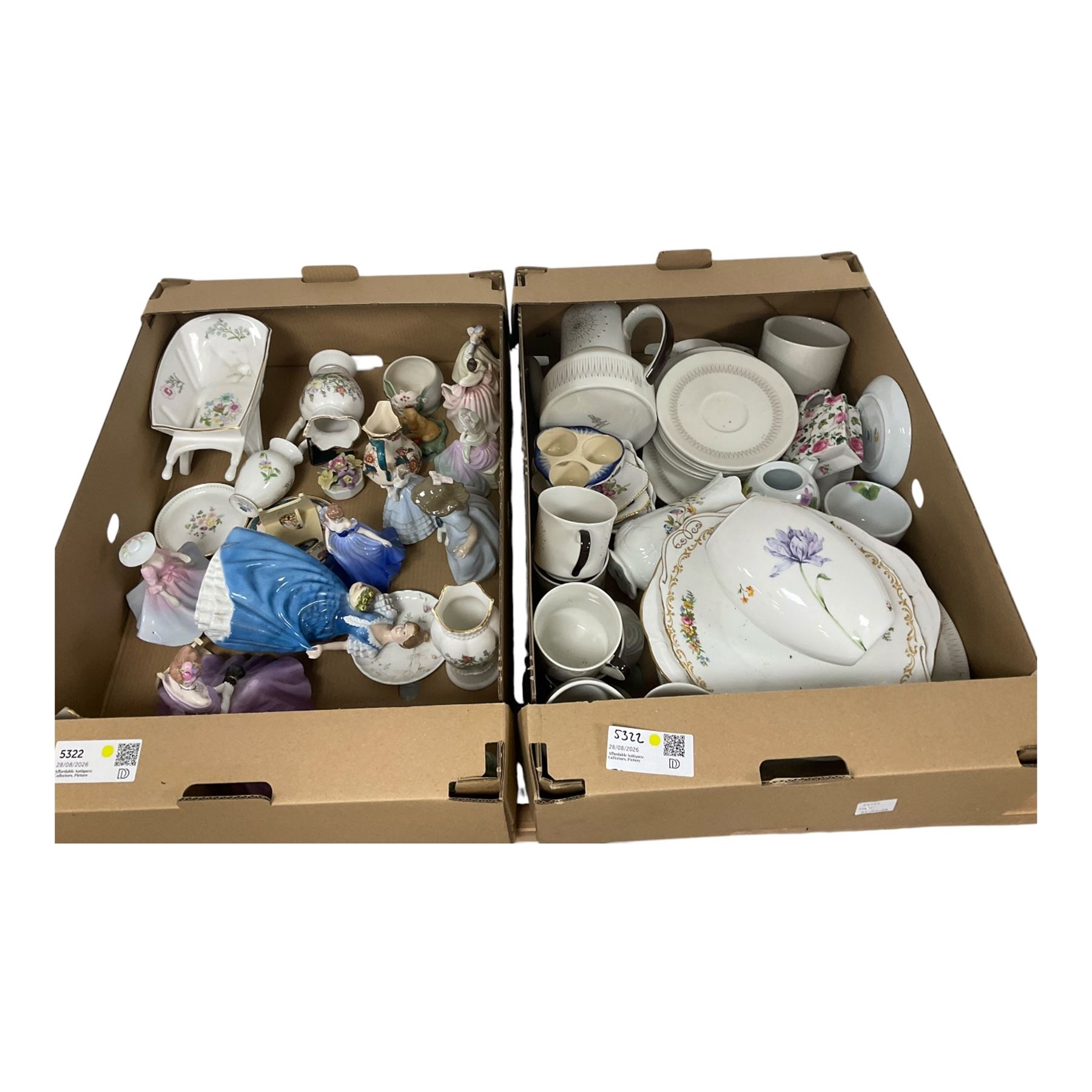 Collection of Coalport figures, together with Royal Doulton figures and  other ceramics, in three boxes 