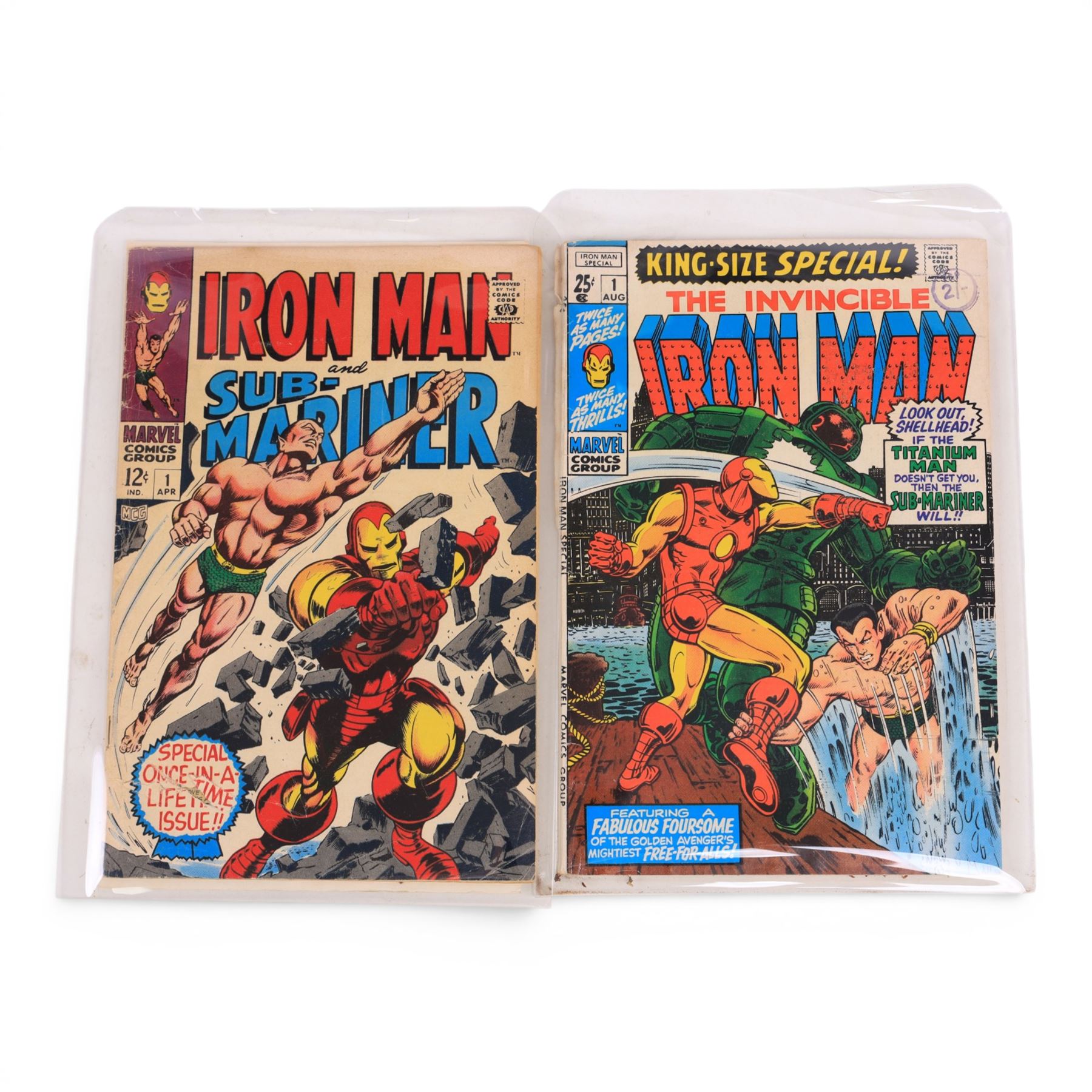 Two Marvel Silver Age comic books, comprising 1968 one-shot 'Iron Man and Sub-Mariner' #1 and 1970 'The Invincible Iron Man King Size Special' #1