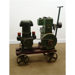  Lister 1-1062 stationary engine with Fullwood & Bland Type M Mauns 350RPM Vacuum Pump, on metal trolley, L93cm  