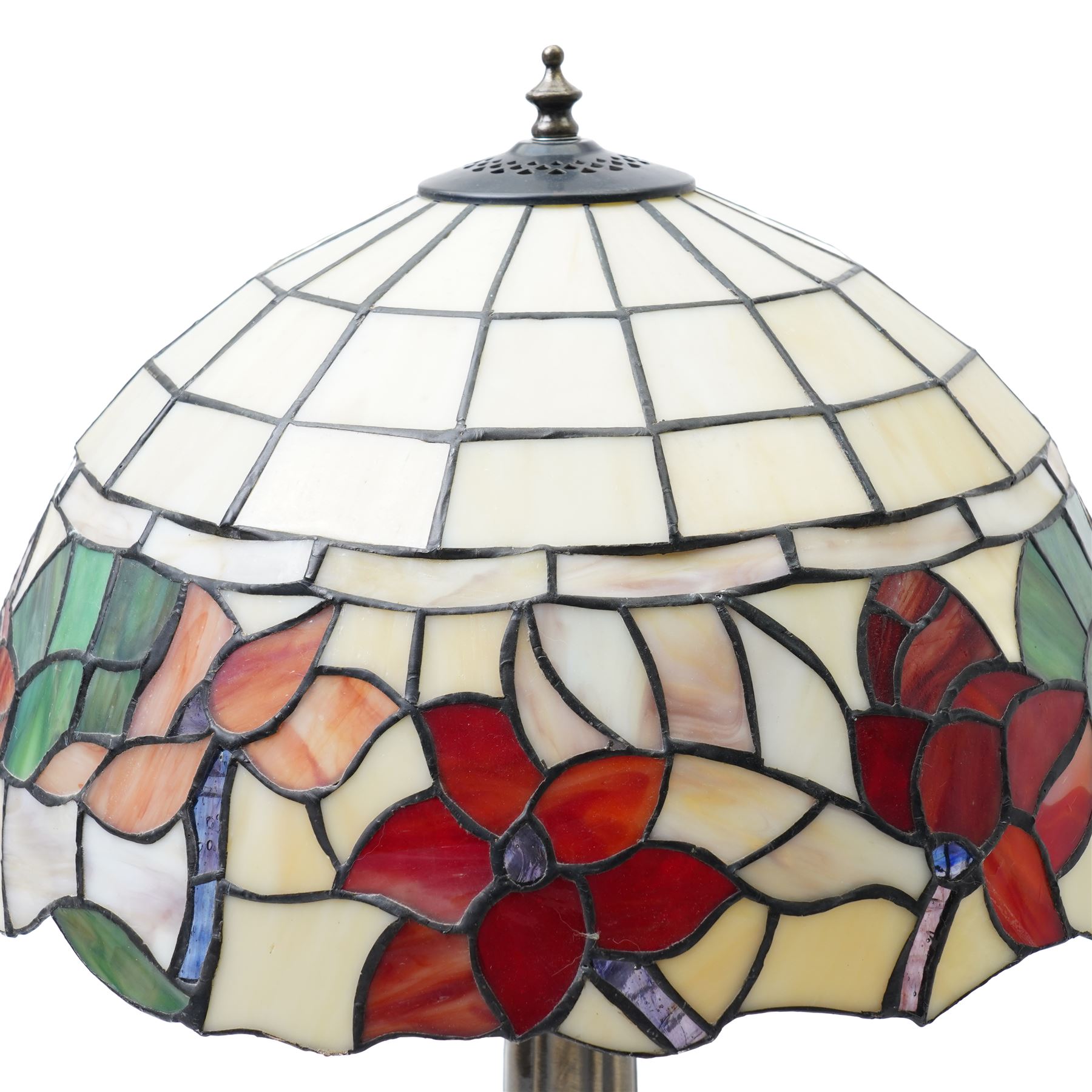 Tiffany style table lamp with floral shade on bronze effect stem H58cm
