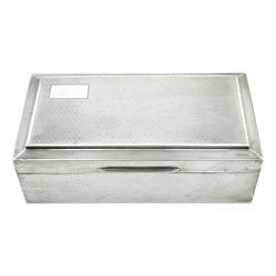 Silver table cigarette/cigar box, engine turned decoration with rectangular cartouche, by S J Levi & Co, Birmingham 1932
