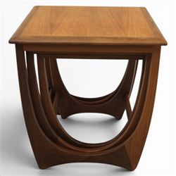 G-Plan - 'Astro' teak nest of three tables, square top with shaped supports