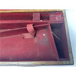 Leather shotgun case, the red baize lined interior with the trade labels of Westley Richards & Co., London, a brass plaque inscribed 'T Nevin, Mirfield, Yorkshire' to cover, with key, case to fit barrel 76cm (30 inches)  
