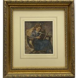 Wilhelm Christiaan Constant Bleckmann (Dutch 1853-1942): Girl Reading a Book, watercolour signed 18cm x 16cm