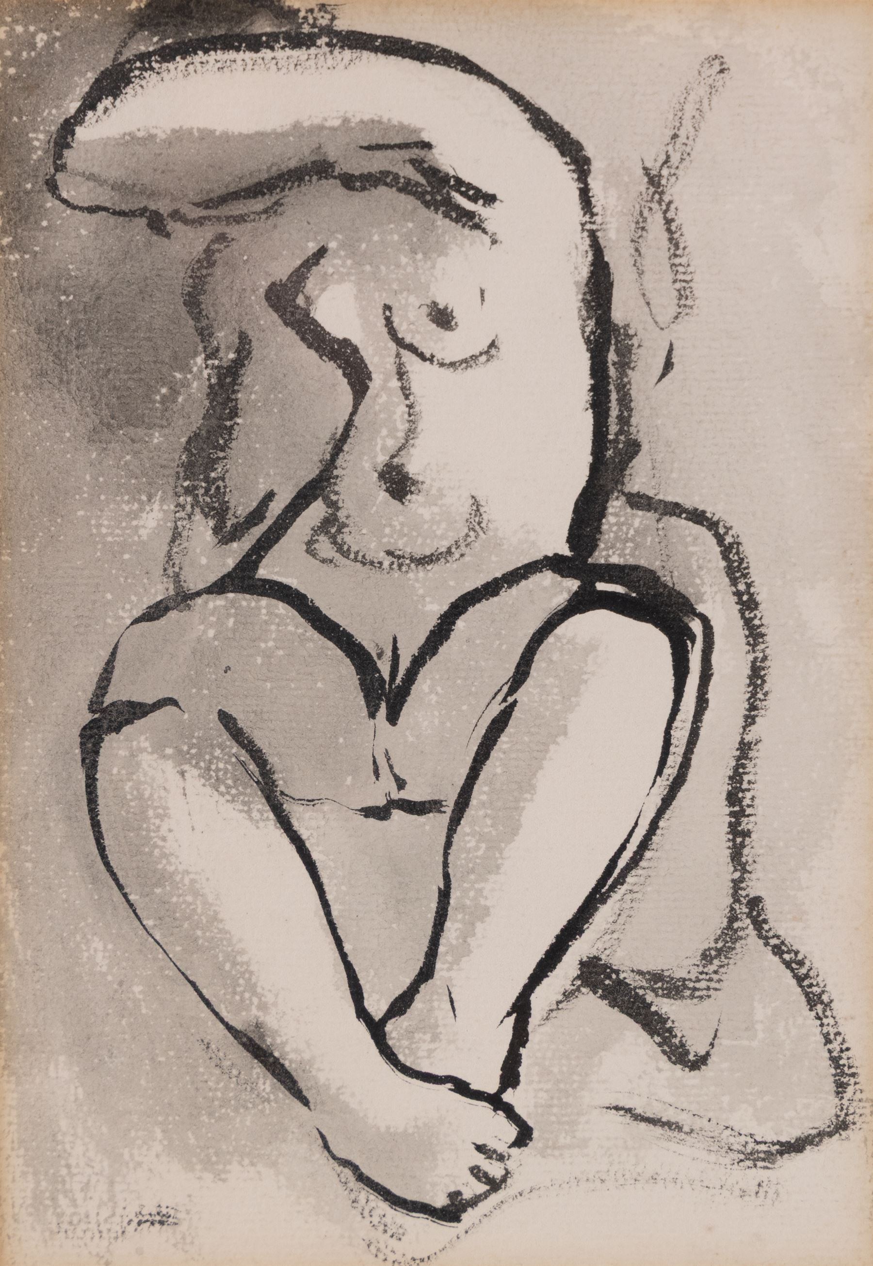 Jean-Georges Simon (Austria-Hungary 1894-1968): Nude Woman Playing Flute and Nude Study, two pen and ink drawings, one signed with initials and dated '61, 30cm x 22cm and 19cm x 13cm (2)