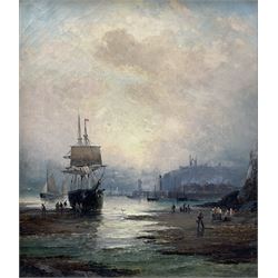 William Anslow Thornley (British fl.1858-1898): Ship at Upgang Whitby by Moonlight, oil on canvas signed 35cm x 30cm