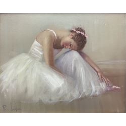 Salvatore Rodriquez (Italian 1934-): Ballerina, oil on canvas signed 23cm x 29cm