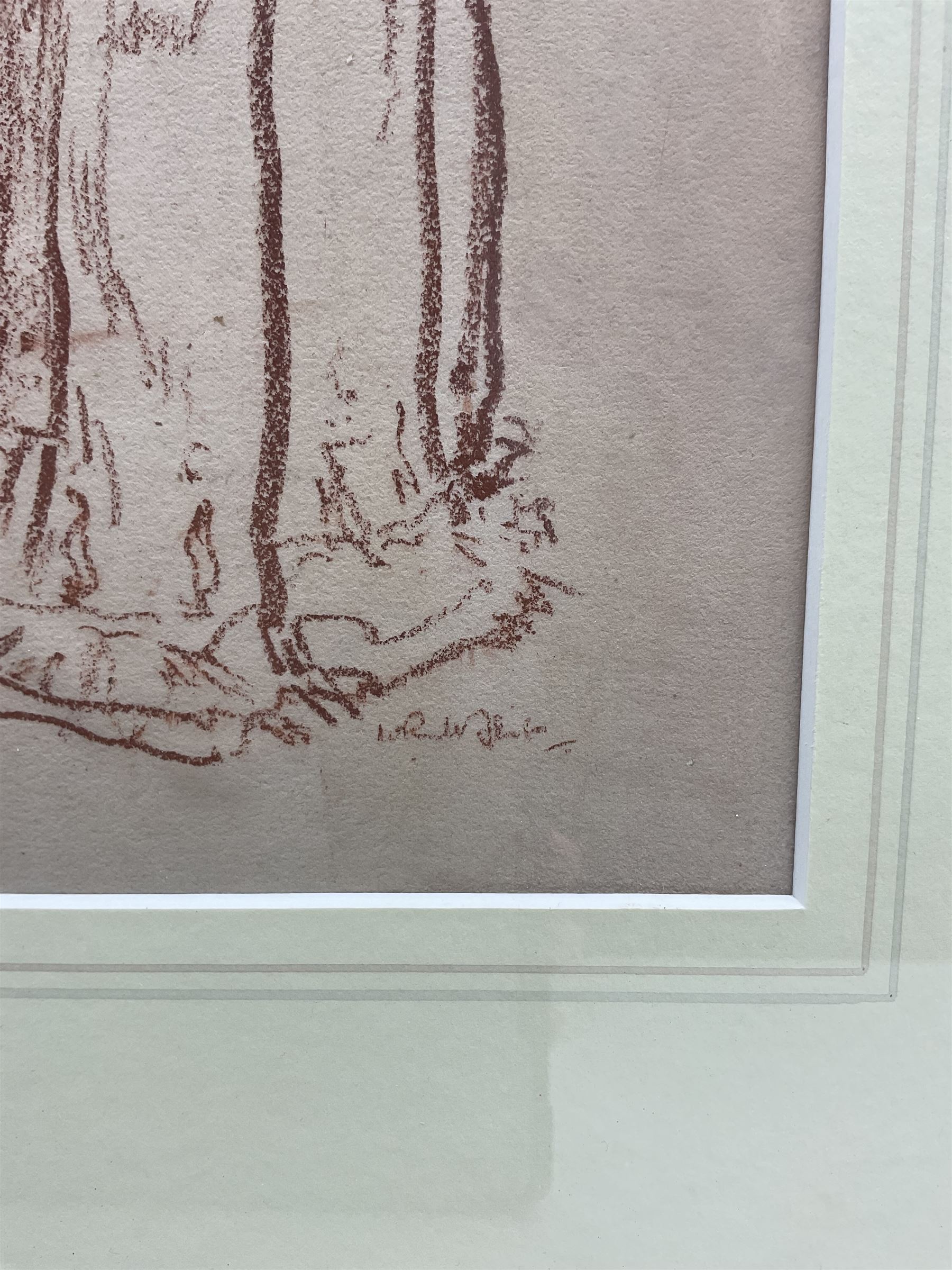 Sir William Russell Flint (Scottish 1880-1969): 'Clarissa' - Full Length Study, sanguine chalk signed 27cm x 17cm 
Provenance: private collection; with James Alder Fine Art, Hexham