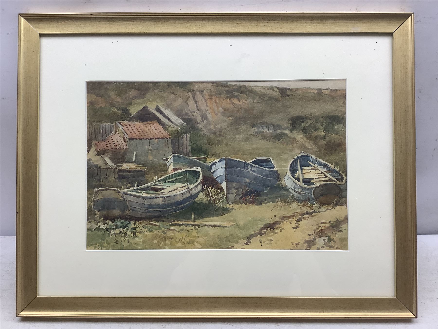John Gutteridge Sykes (British 1866-1941): Boats at Port Mulgrave, watercolour signed l.l. 22cm x 34cm
