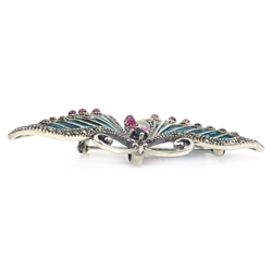  Plique-a-jour, marcasite and stone set butterfly pendant/brooch, stamped 925   