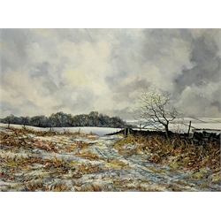 John Freeman (British 1942-): Winter Landscape on the North Yorkshire Moors, oil on board with impasto signed and dated '74, 44cm x 59cm